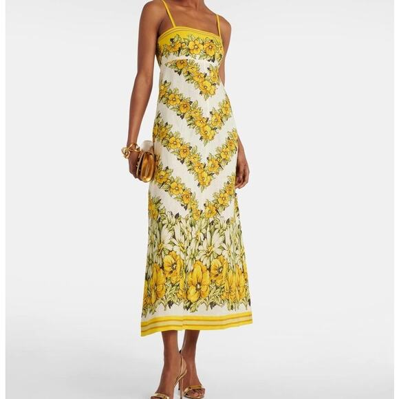 ALEMAIS Gisela Floral Linen Sleeveless Midi Dress size US 4 New - Picture 1 of 6